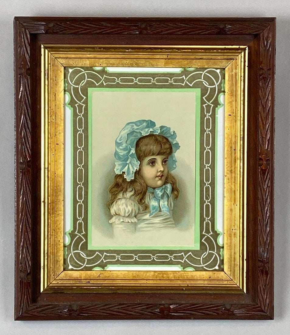 Young Girl in Bonnet Portrait Lithograph Print (1 of 2)