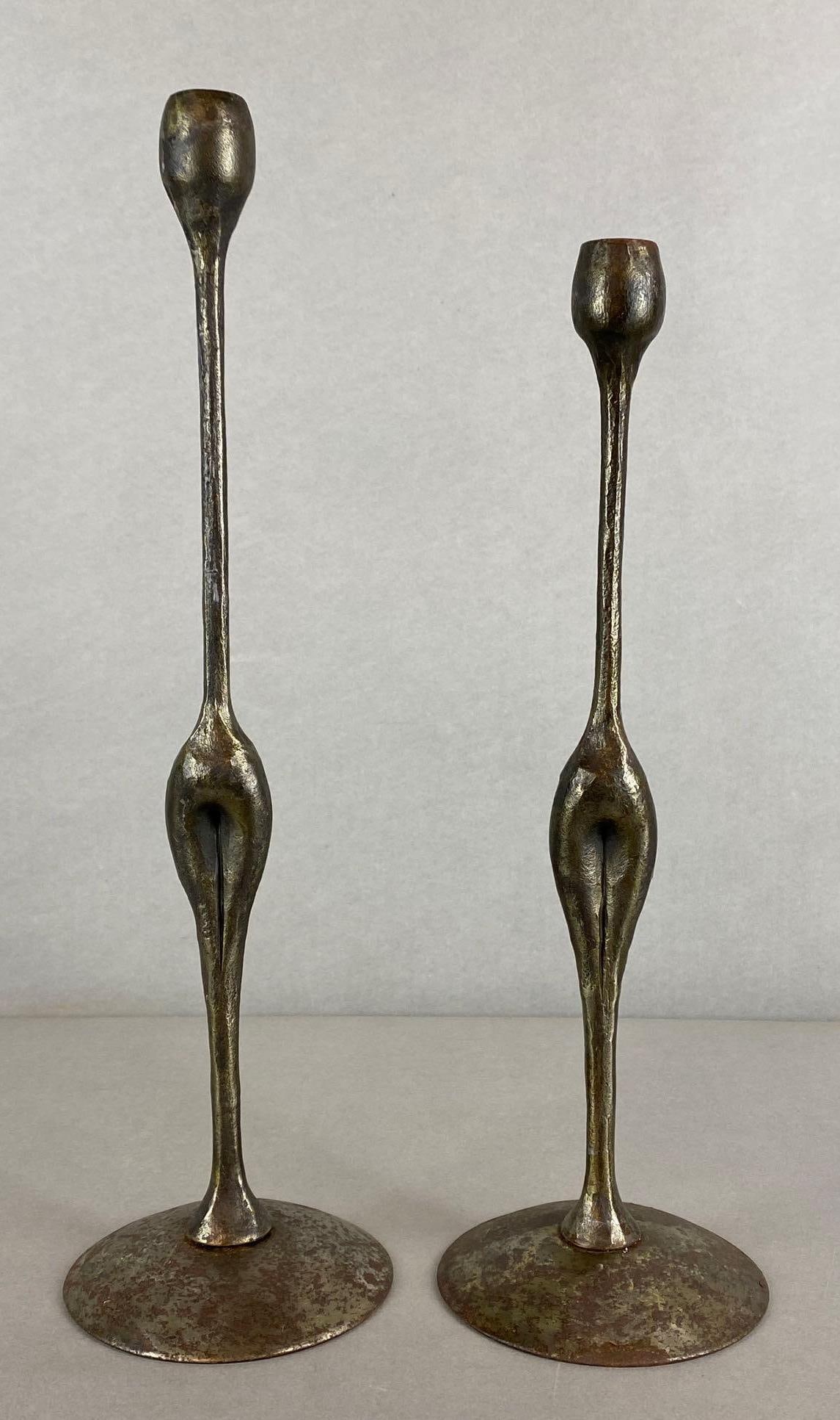Pair of Art Deco Abstract Cast Metal Candlesticks (1 of 5)