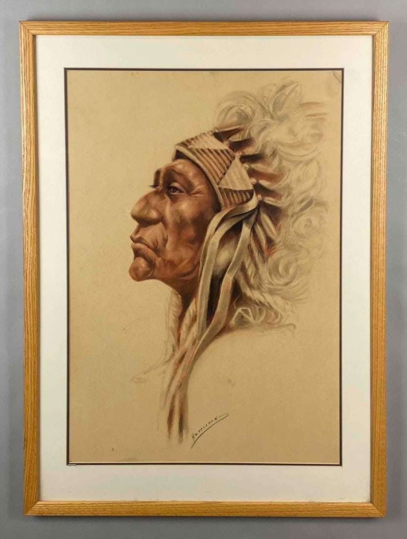 Harrisone Native American Elder Portrait Watercolor Painting on Paper (1 of 5)