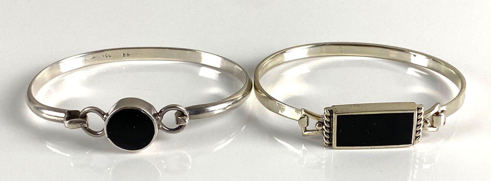 Group of 2 Hallmarked Sterling Silver Black Onyx Cuff Bracelets (1 of 4)