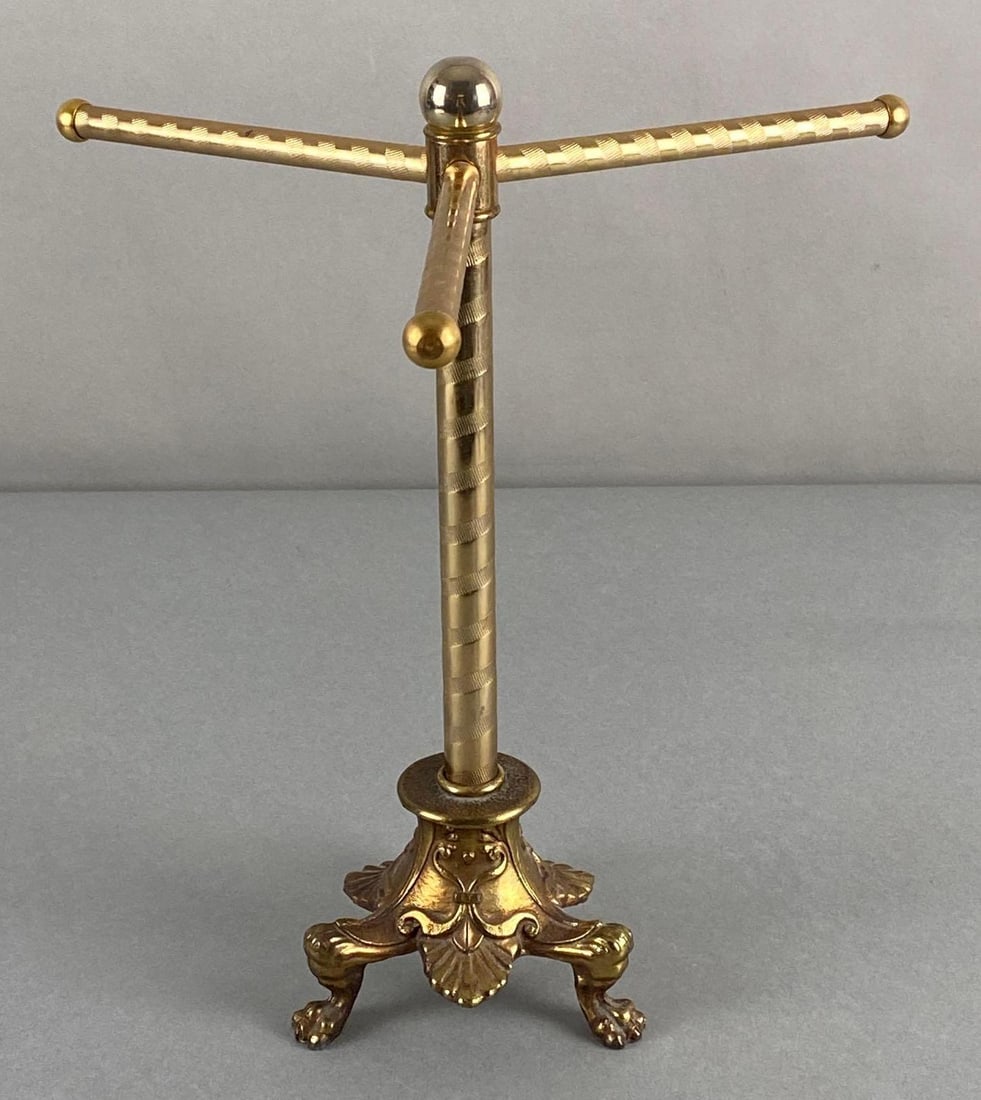 BWM 3-Arm Brass Vanity Jewelry Stand: Measures 11 1/2 x 9 1/2 x 9 1/2 inches.