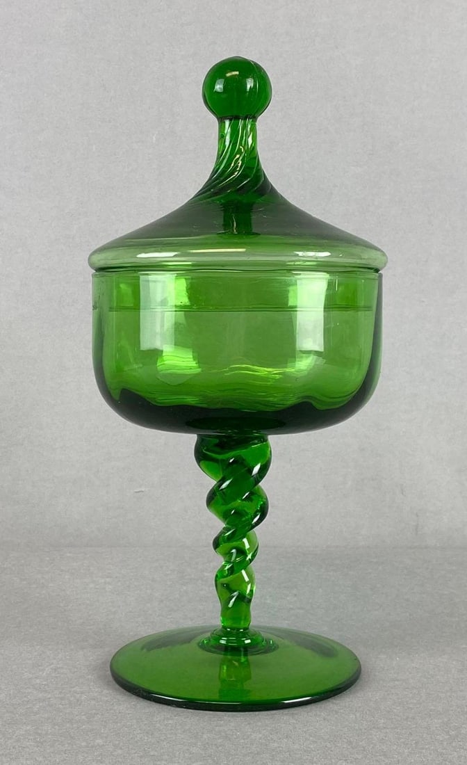 Empoli Style Green Art Glass Compote Candy Jar (1 of 6)