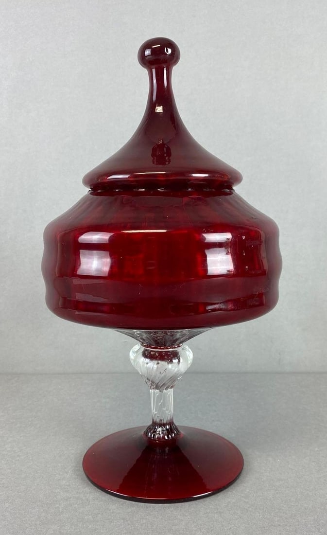 Empoli Red Compote Glass Candy Jar (1 of 6)