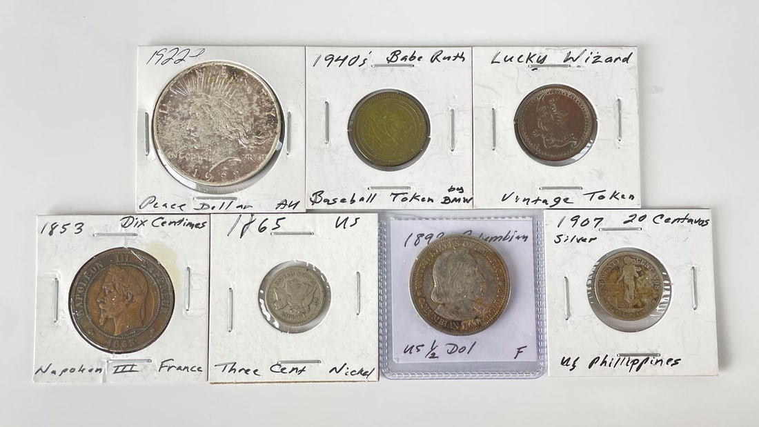 Group of 7 Antique Coins and Tokens (1 of 2)