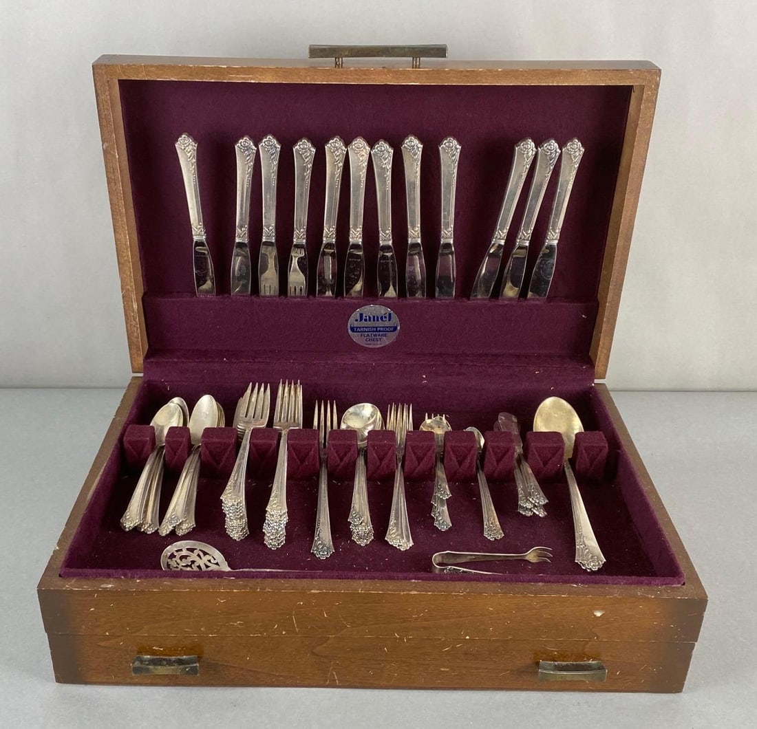 Heirloom Sterling Damask Rose Sterling Silver Flatware Set (1 of 7)
