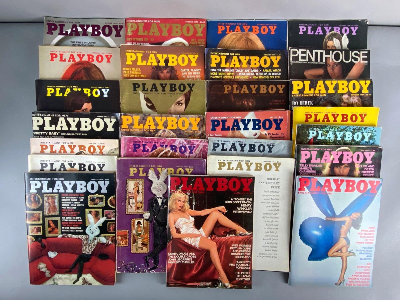 Group of 20+ Playboy Adult Magazines and More: 1960s-1980s, Some loose pages.