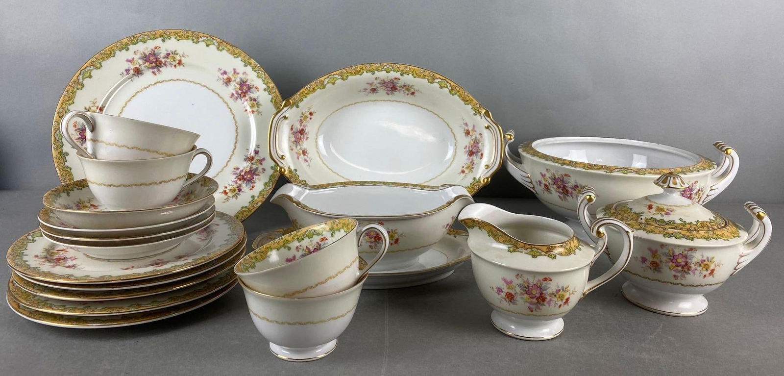 Kingswood China Aragon Dish Set: Includes dinner plate, 5 small plates, 4 teacups, and more. largest measures 4 1/2 X 8 1/2 X 10 inches