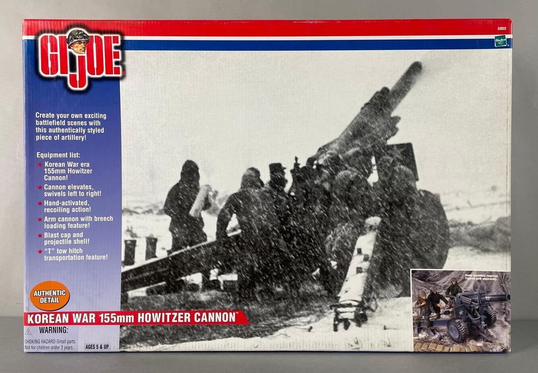 Hasbro G.I. Joe Korean War 155mm Howitzer Cannon: 2001 original packaging measures 15 x 22 1/4 x 5 1/4 inches