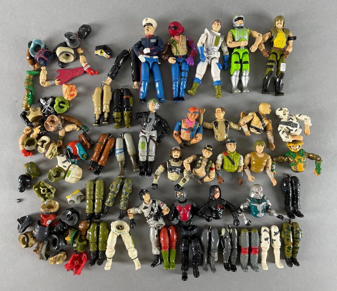 Group of 1980s Hasbro G.I. Joe Action Figure Parts: 3 3/4 inches, includes 5 complete figures