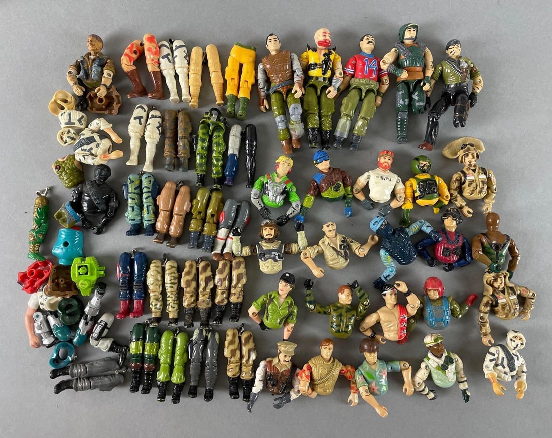 Group of 1980s Hasbro G.I. Joe Action Figure Parts: 3 3/4 inches, includes 3 complete figures