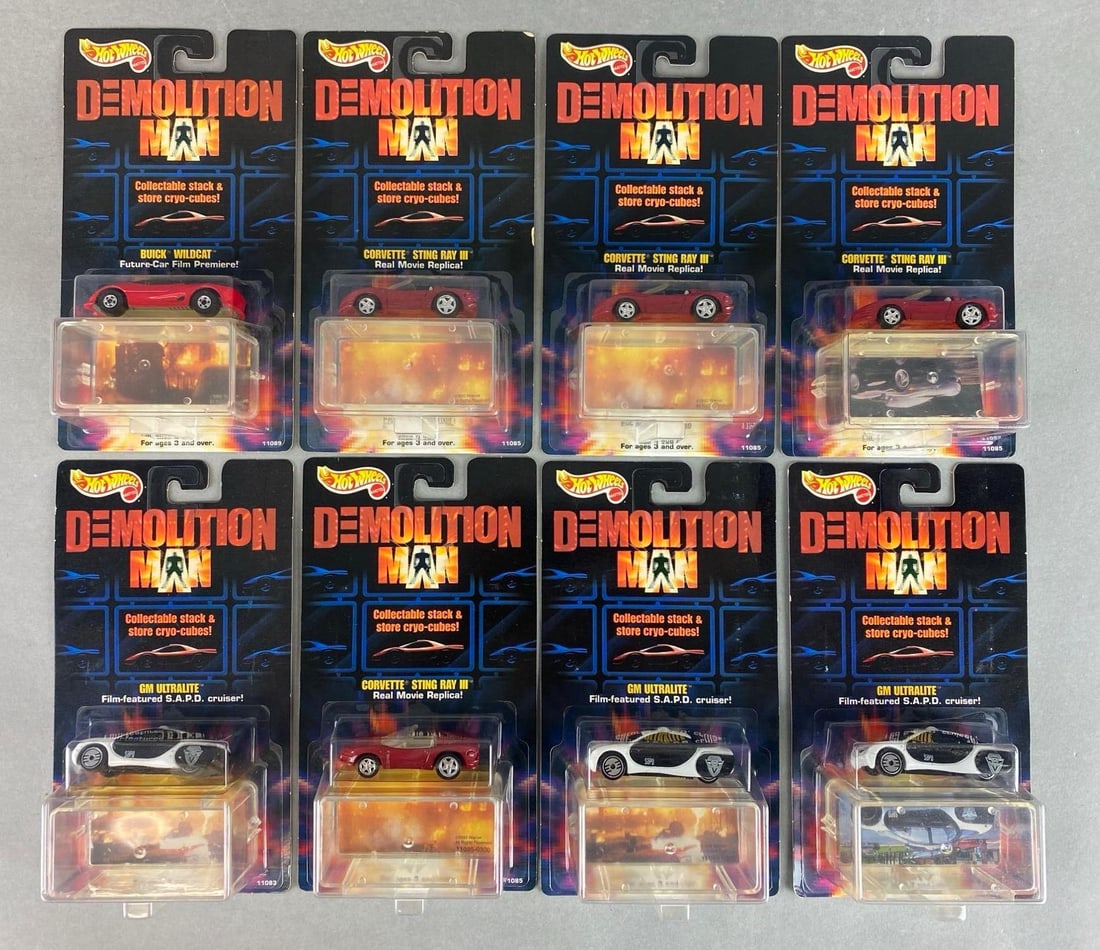 Group of 8 1993 Hot Wheels Demolition Man Film Featured Die-Cast Vehicles (1 of 2)