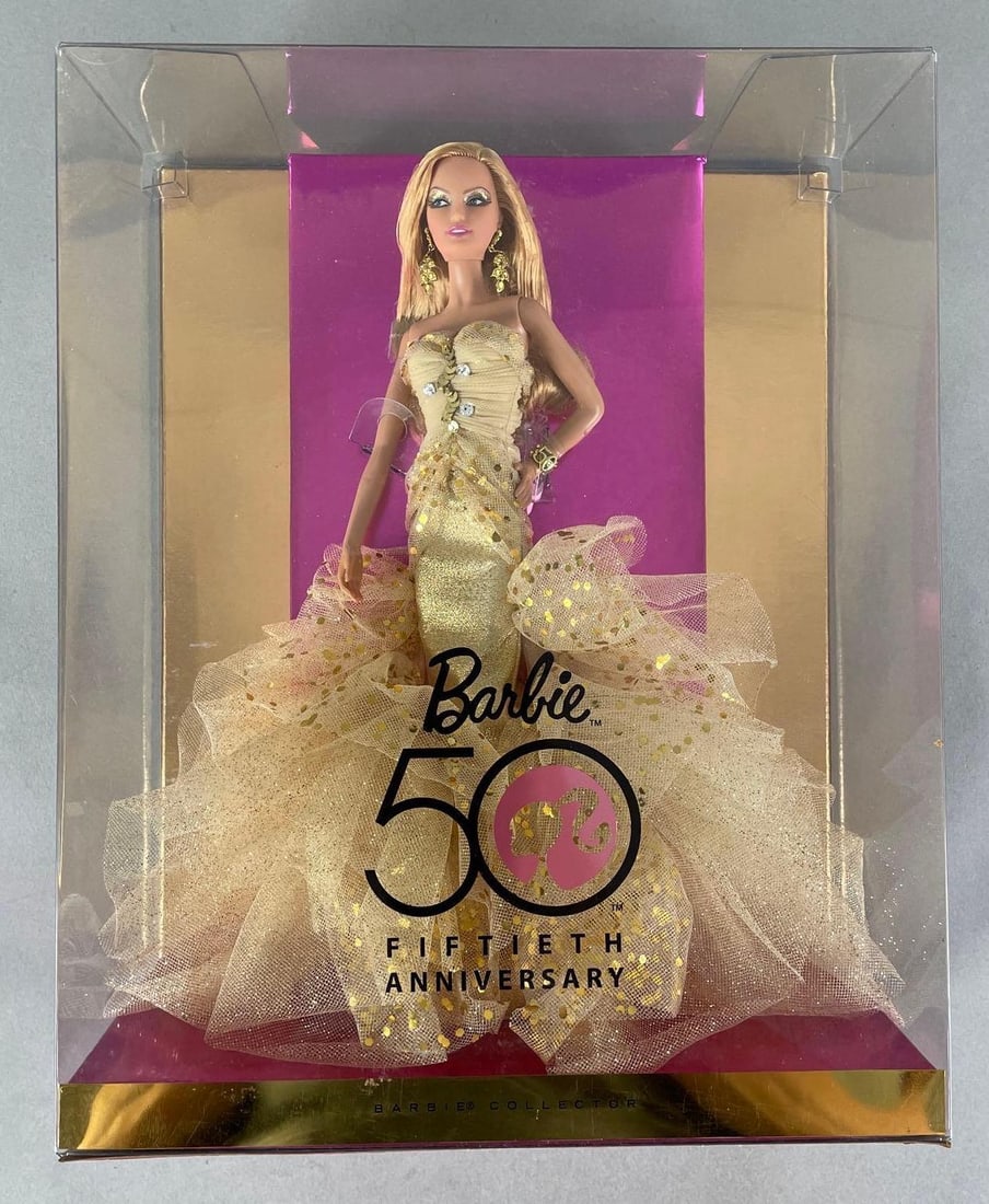 Mattel 50th Anniversary Barbie Fashion Doll: 2008 Barbie collector mib, measures 11 1/2 inches tall