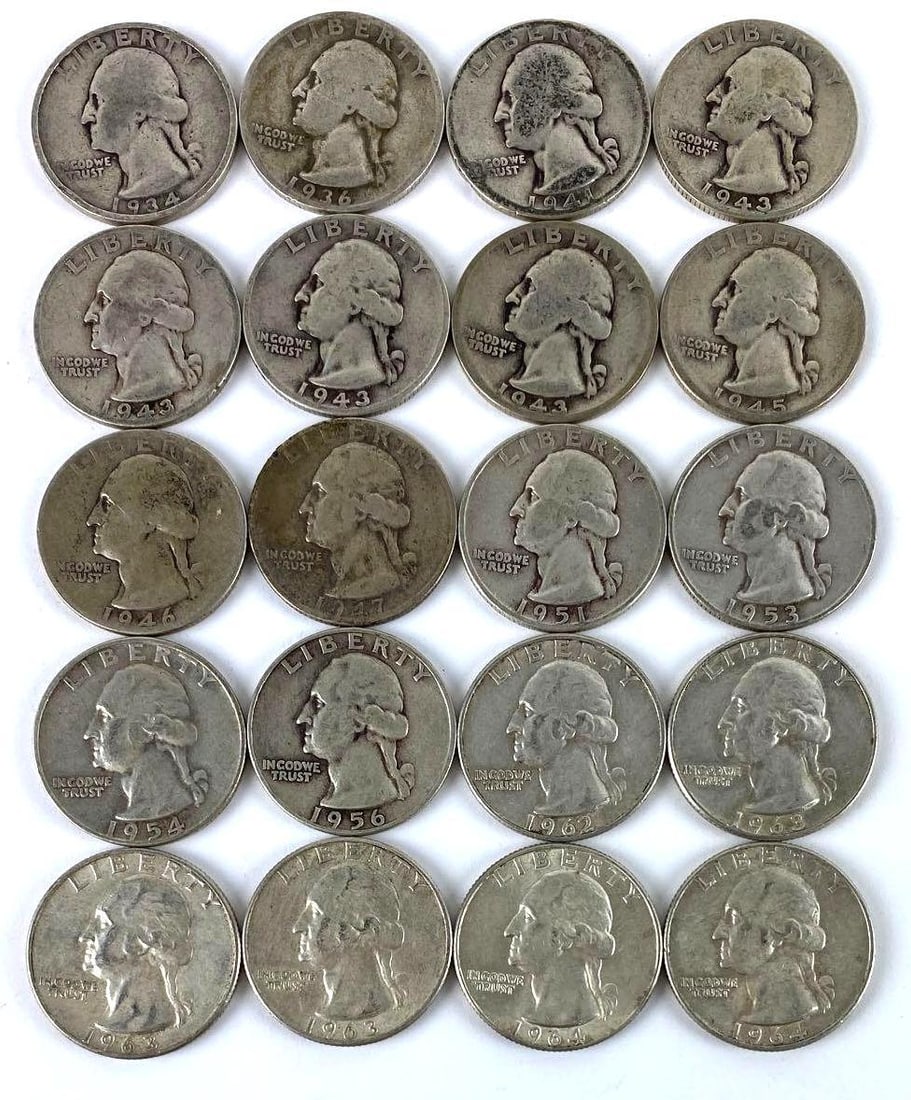 Group of (20) 1930s-1960s Washington Silver Quarters (1 of 2)