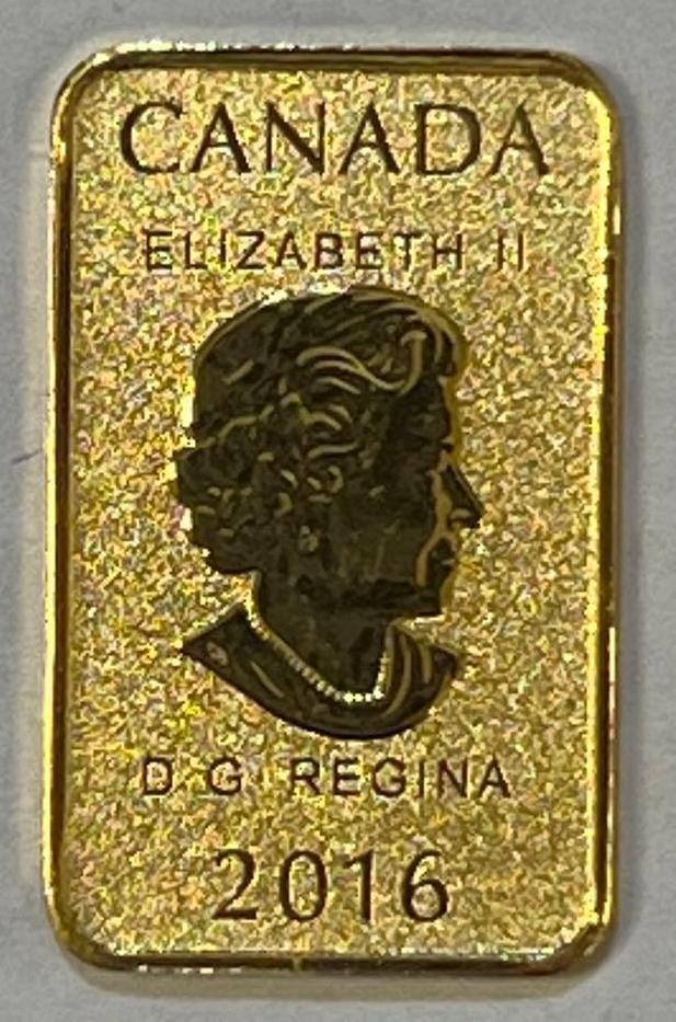 2016 Canada Queen Elizabeth 1/10 oz .999 Fine Gold Bar (1 of 2)