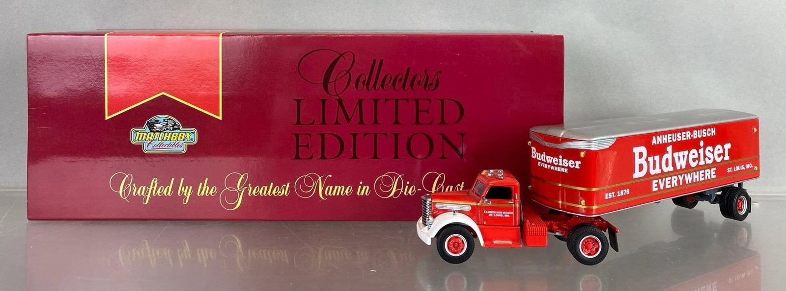 1948 Mattel Matchbox Diamond T Budweiser Truck and Trailer: Produced in 1998, DYM38233, original box