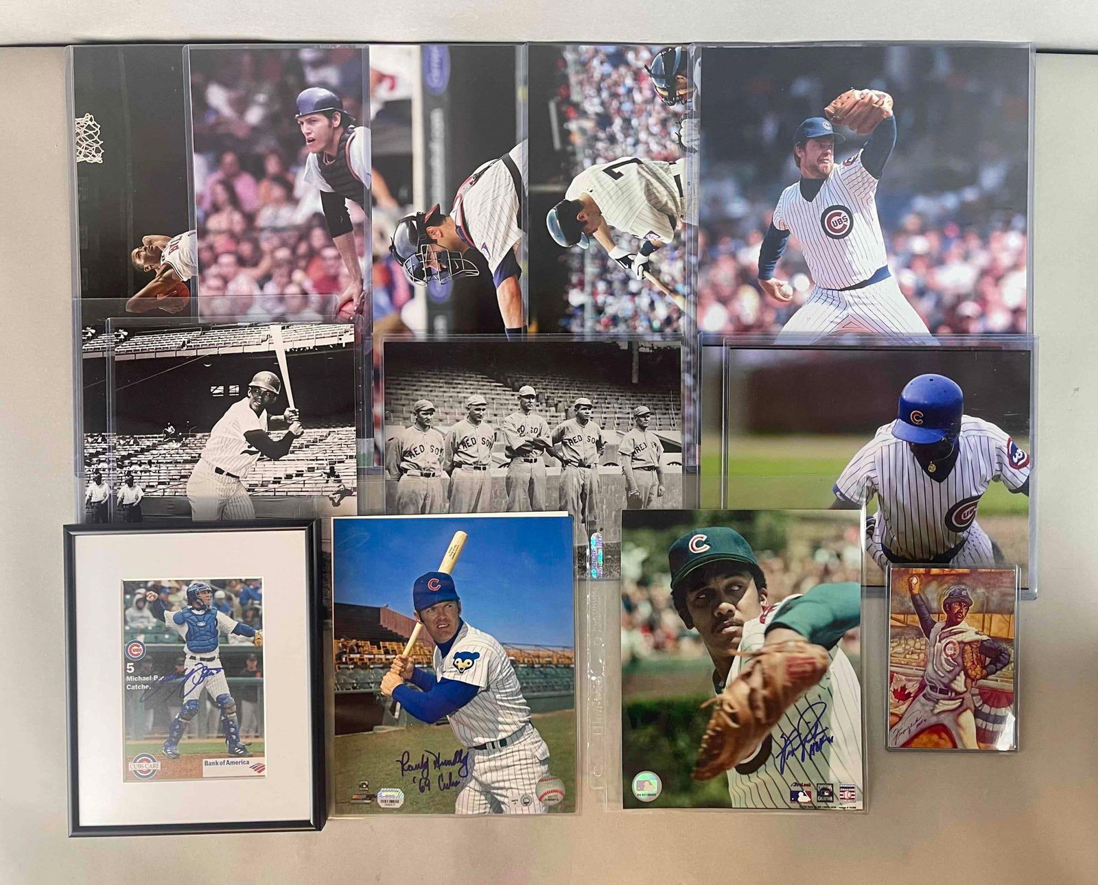 Signed Chicago Cubs and Assorted Baseball Photos: Fergie Jenkins HOF 91, Randy Hundley 69 Cubs, 1915 Boston Red Sox Pitching Staff