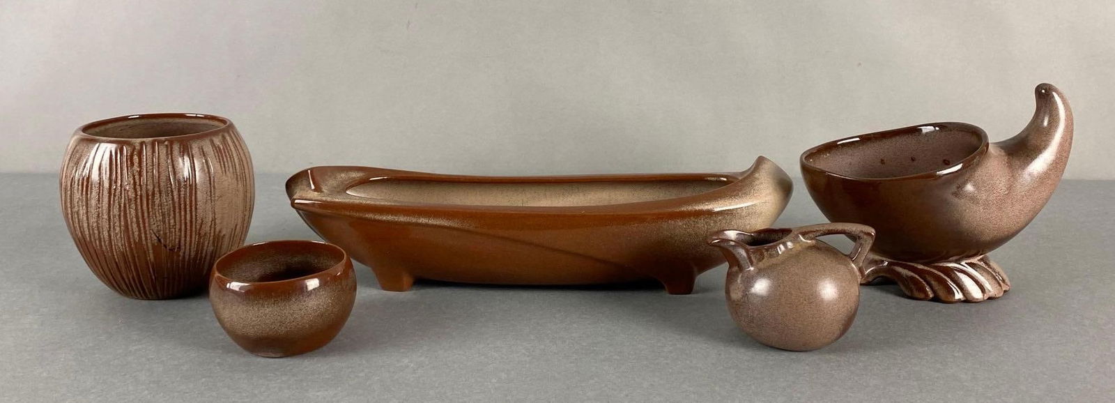 Group of 5 Brown Glazed Francoma Pottery Items (1 of 4)