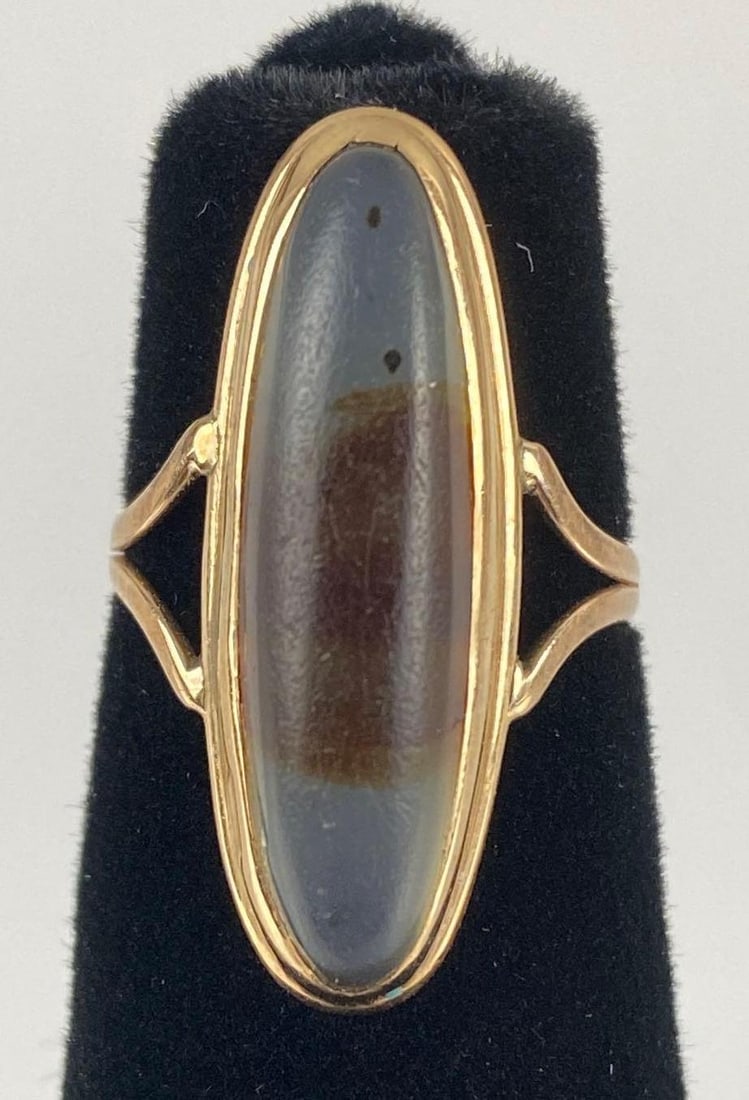 10k Gold Striped Hardstone Ring: 2.5g, Size 3 3/4.