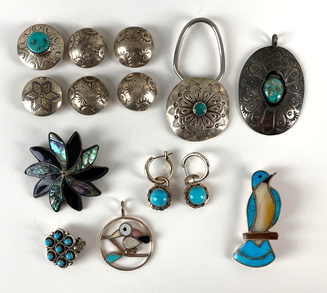 Group of 13 Sterling Silver Native American Jewelry Items and More (1 of 2)