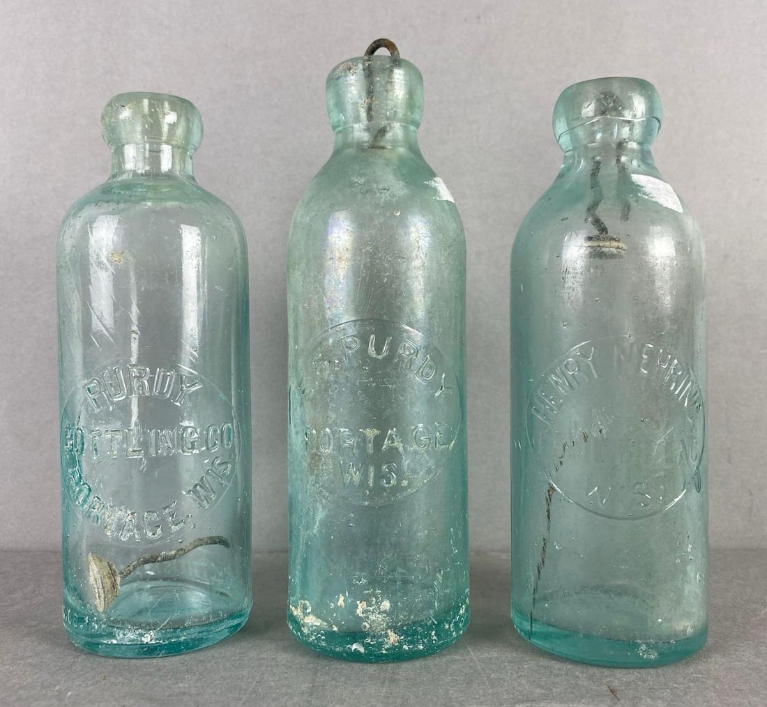 Group of 3 Hutchinson Aqua Glass Bottles (1 of 2)