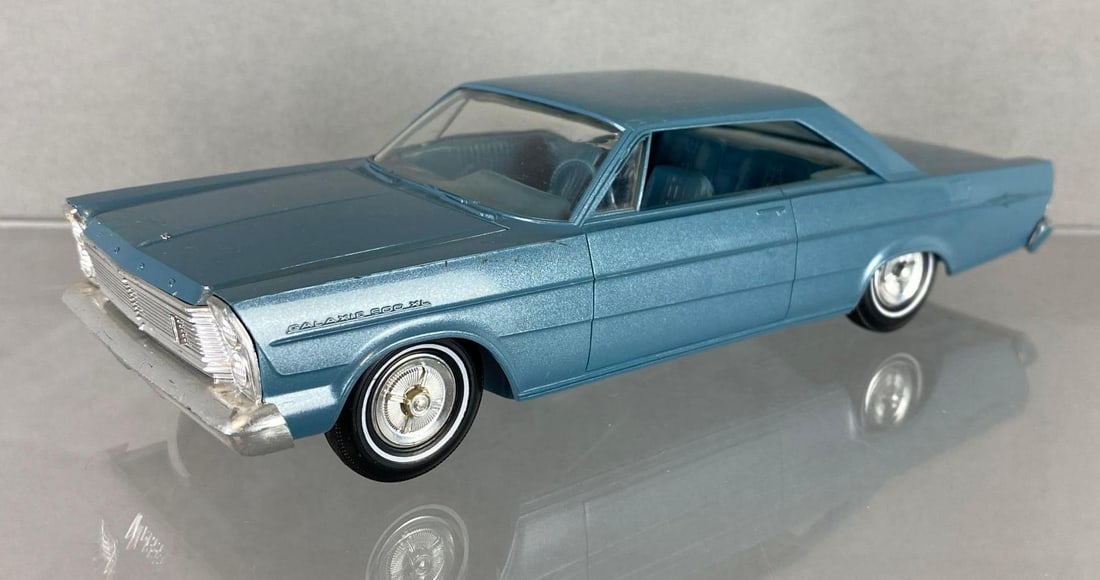 1965 Ford Galaxie 500 XL Hard Top Dealership Promo Shop: Silver Blue, front right of hood has been repainted, scratches throughout