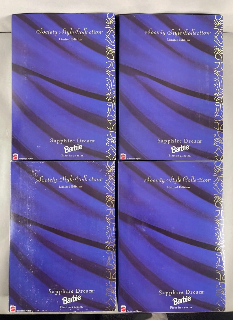 Group of 4 Society Style Collection Mattel Sapphire Dream Barbie Fashion Dolls: Limited edition 1995 Original packaging, 11 1/2 inches tall