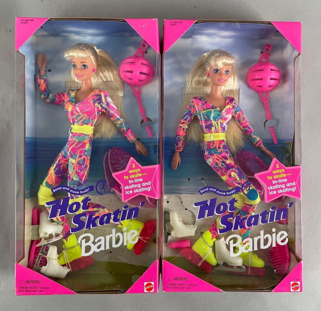 Group of 2 Mattel Hot Skatin Barbie Fashion Dolls: 1994 original packaging, 11 1/2 inches tall
