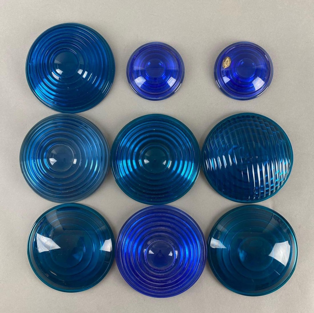 Group of 9 Blue Glass and Plastic Railroad Lantern Lenses (1 of 3)