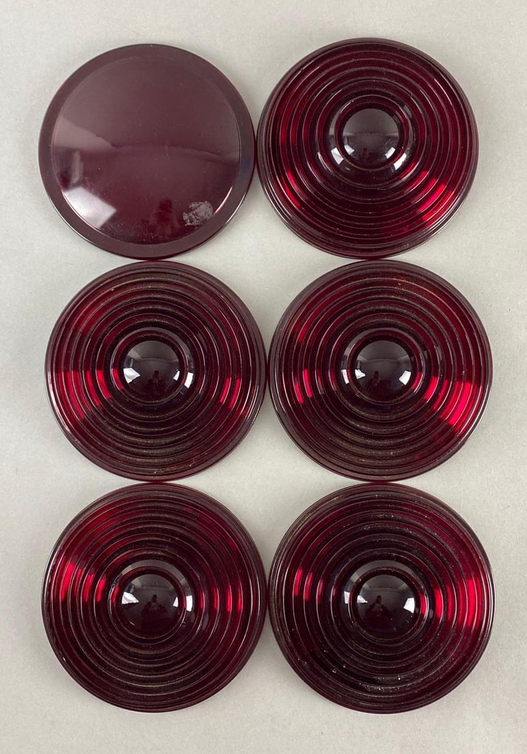 Group of 6 Red Glass Railroad Lantern Lenses (1 of 3)