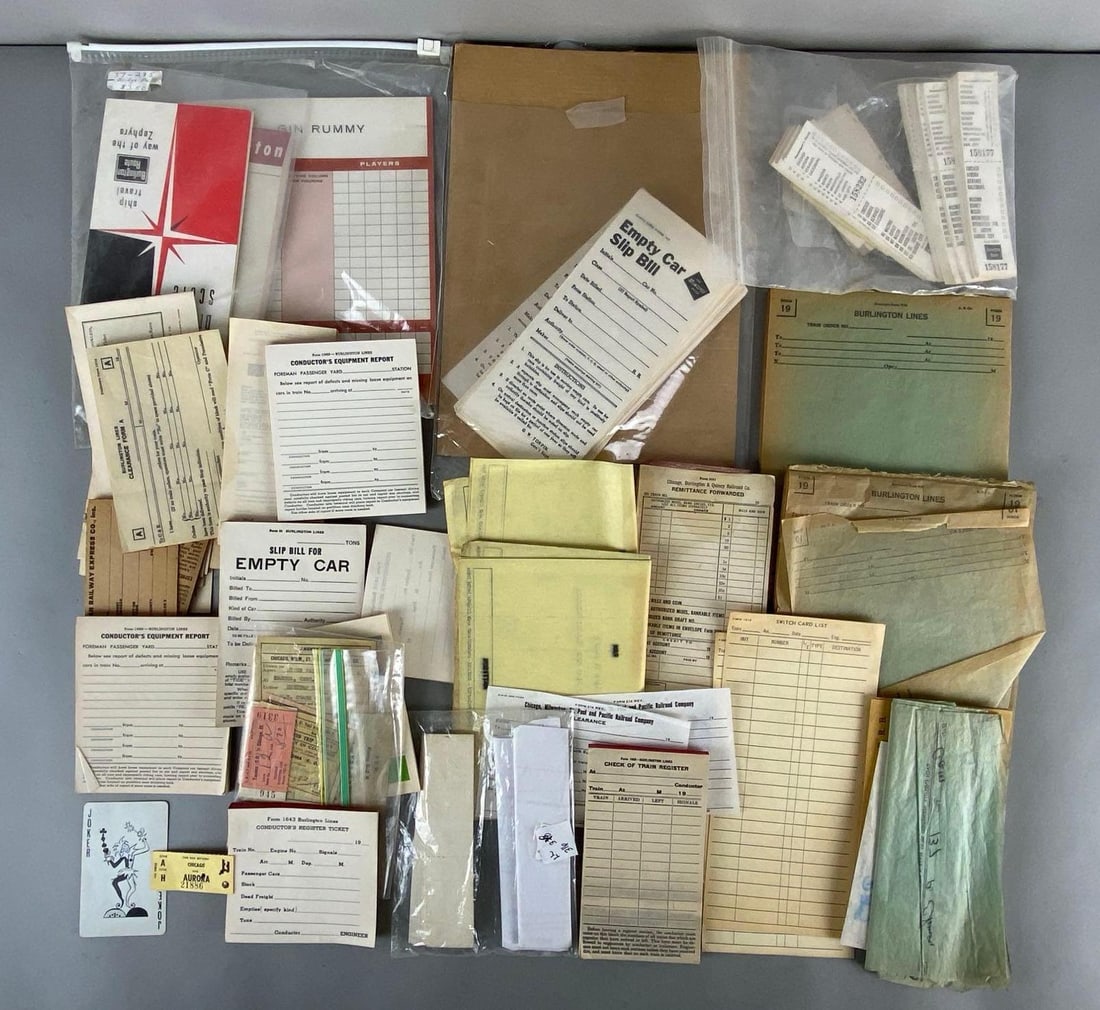 Group of Assorted Railroad Ephemera: Includes Report Slips, Slip Bills, Remittance Forms, and more, Largest measures 9 x 6 1/2 inches.
