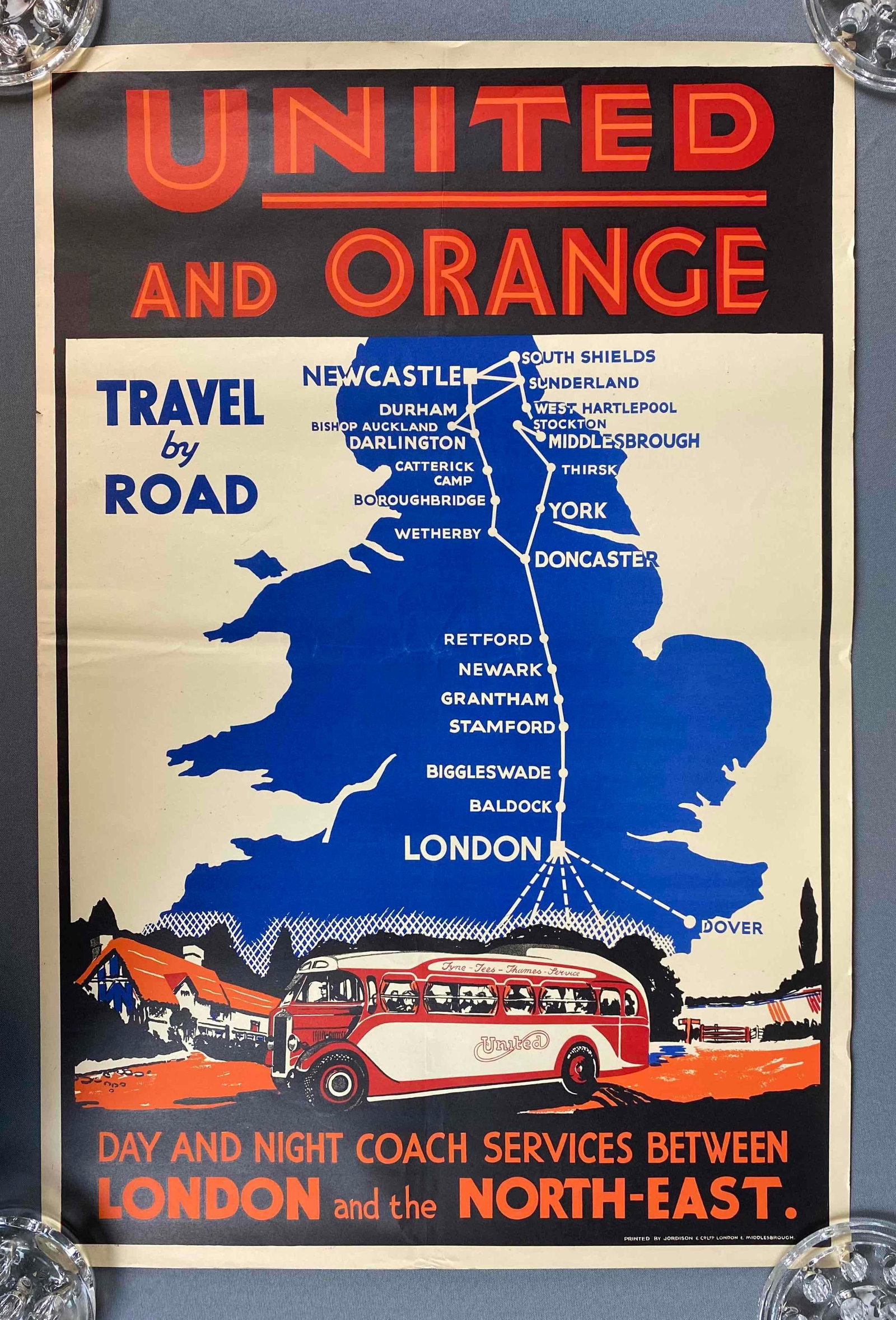Vintage United Coach Travel Bus Poster: 30x20