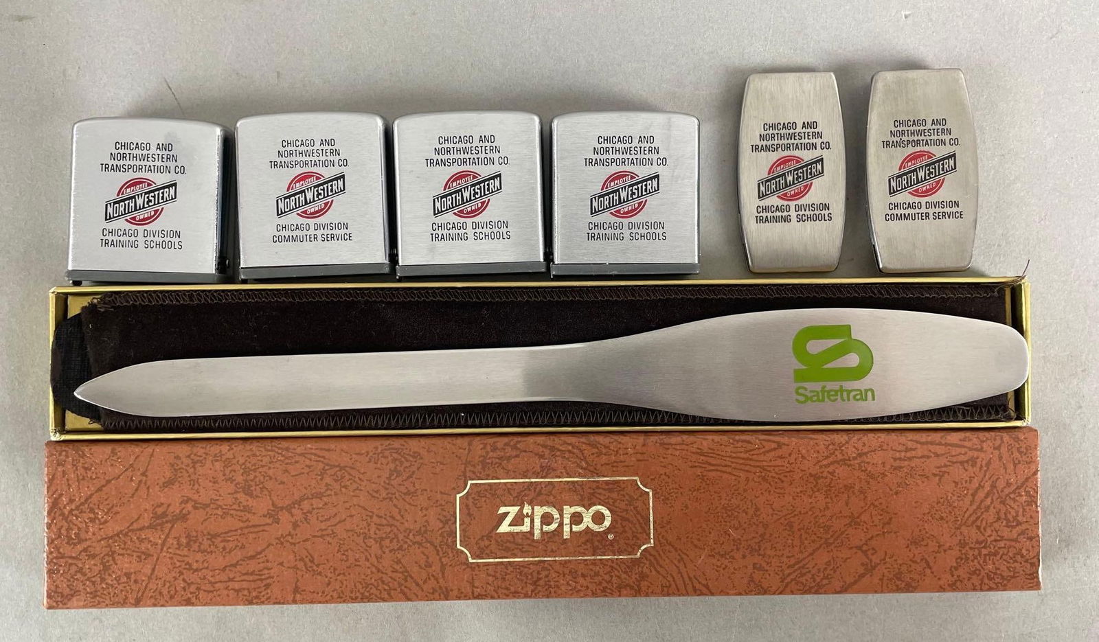 Group of 7 Zippo Chicago and Northwestern Railroad Items (1 of 3)