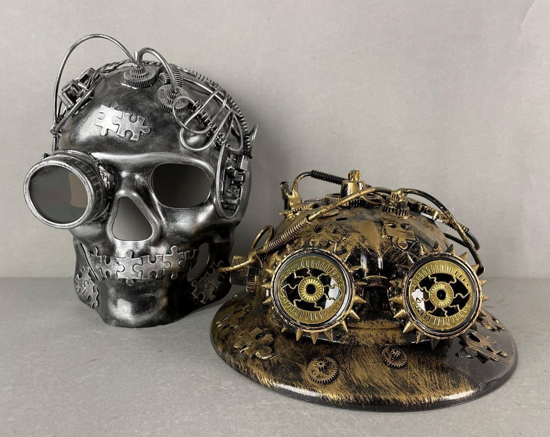 Group of 2 Steampunk Plastic Halloween Mask and Hat (1 of 5)
