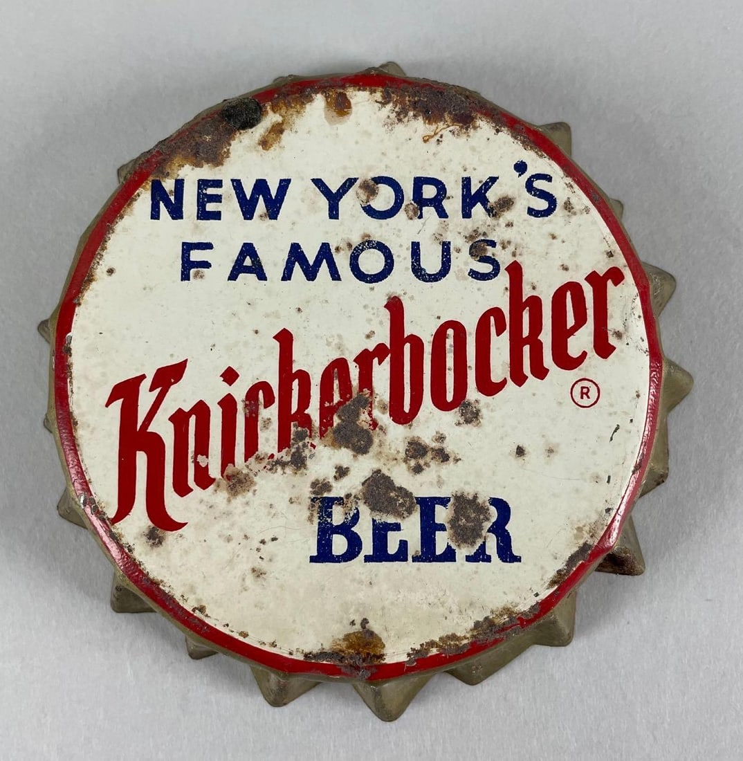 Vintage New Yorks Famous Knickerbocker Beer Advertising Cap Sign (1 of 3)