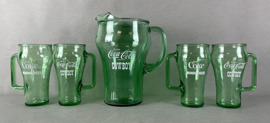 Set of 5 Coca-Cola Whataburger Advertising Pitcher and Mugs (1 of 3)