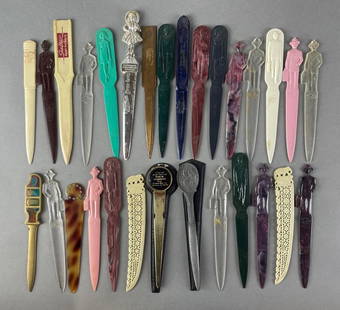 Group of 25+ Fuller Brush Advertising Letter Openers: Includes miller high life, sealtest, western stoneware travel mug. Longest measures 9 inches