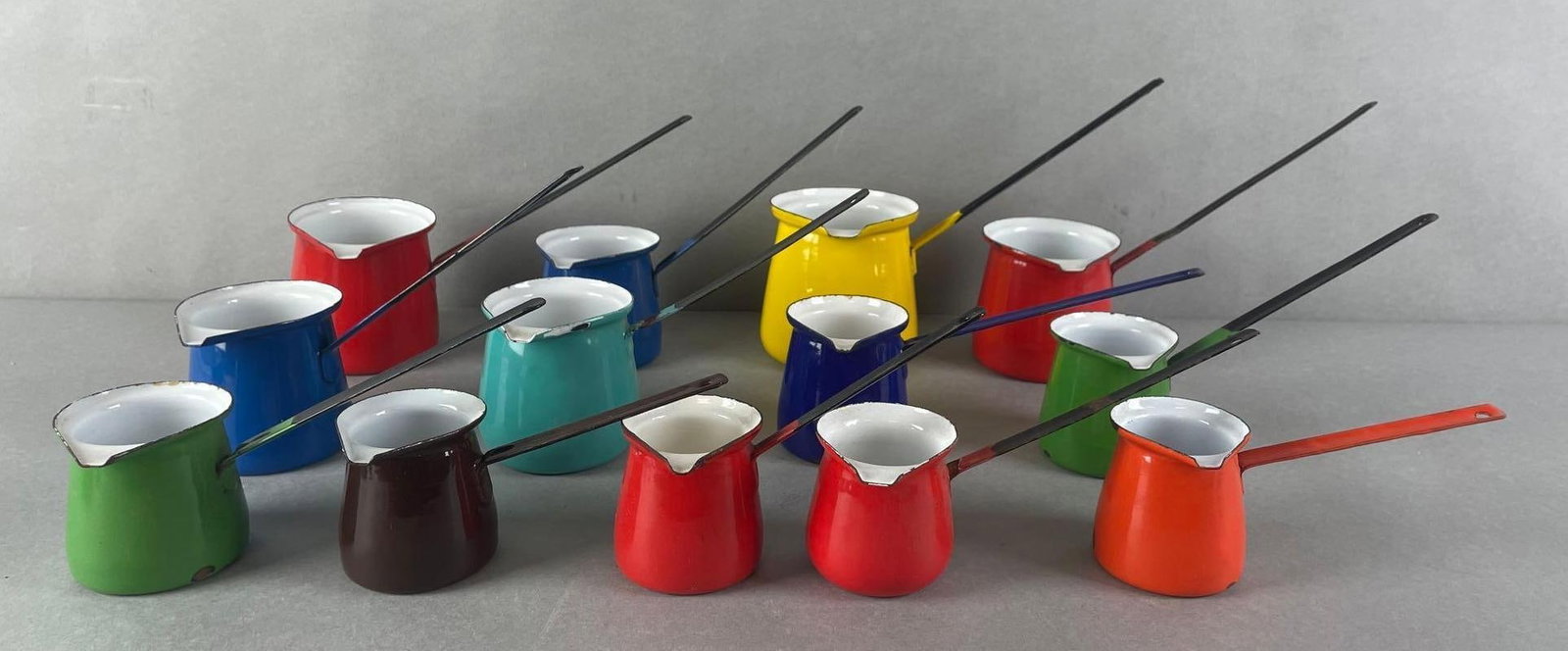 Group of 13 Enamelware Butter Warmer Pots (1 of 3)