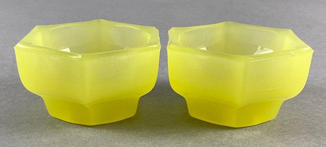 Pair of Yellow Opaline Portieux Vallerysthal France Glass Tealight Holders (1 of 5)