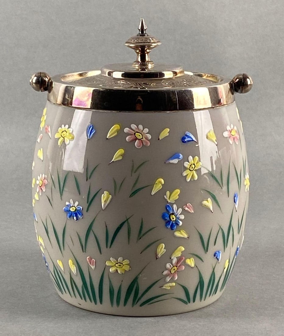 Vintage Hand Enameled Florals Opaline Glass Biscuit Jar (1 of 7)