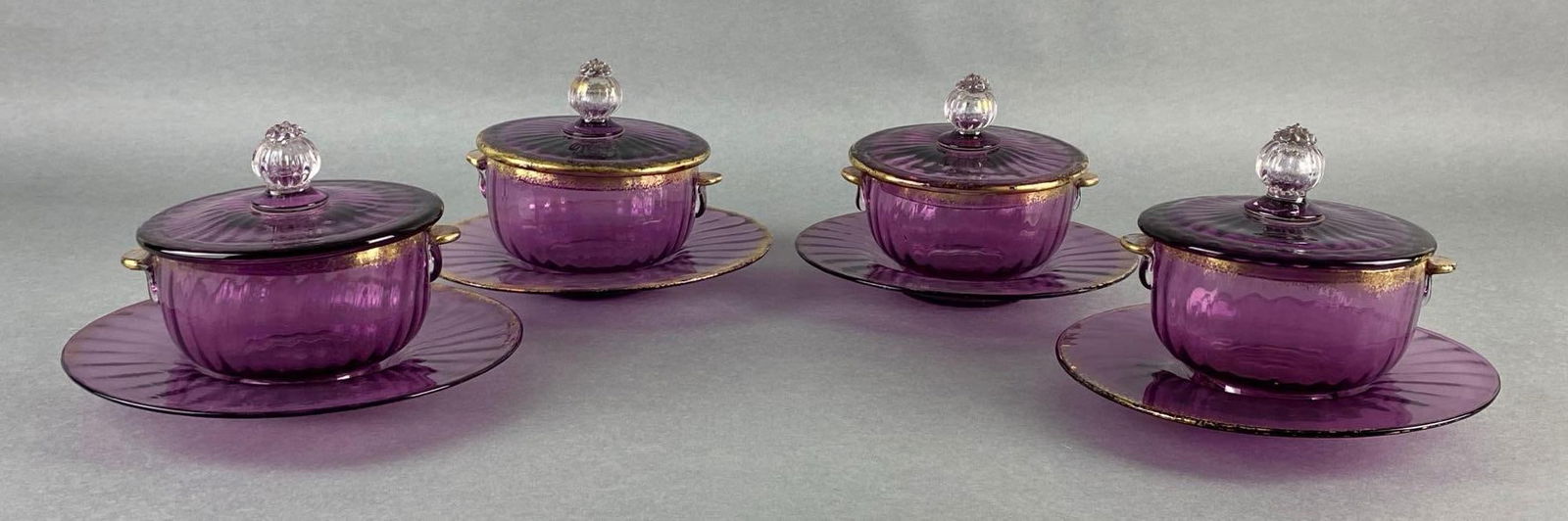 Group of 4 Daum Nancy Amethyst Glass Covered Dishes (1 of 8)