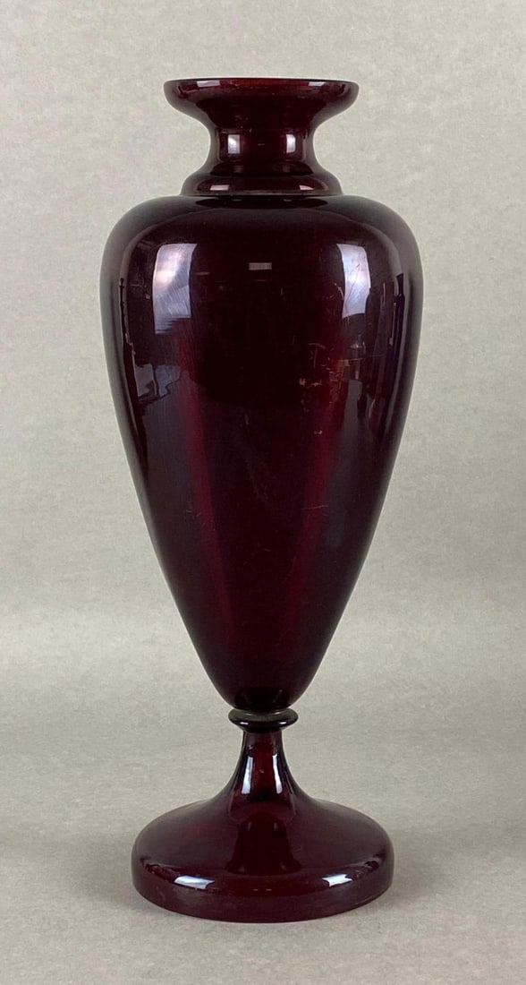 Ruby Red Glass Pedestal Base Vase (1 of 6)