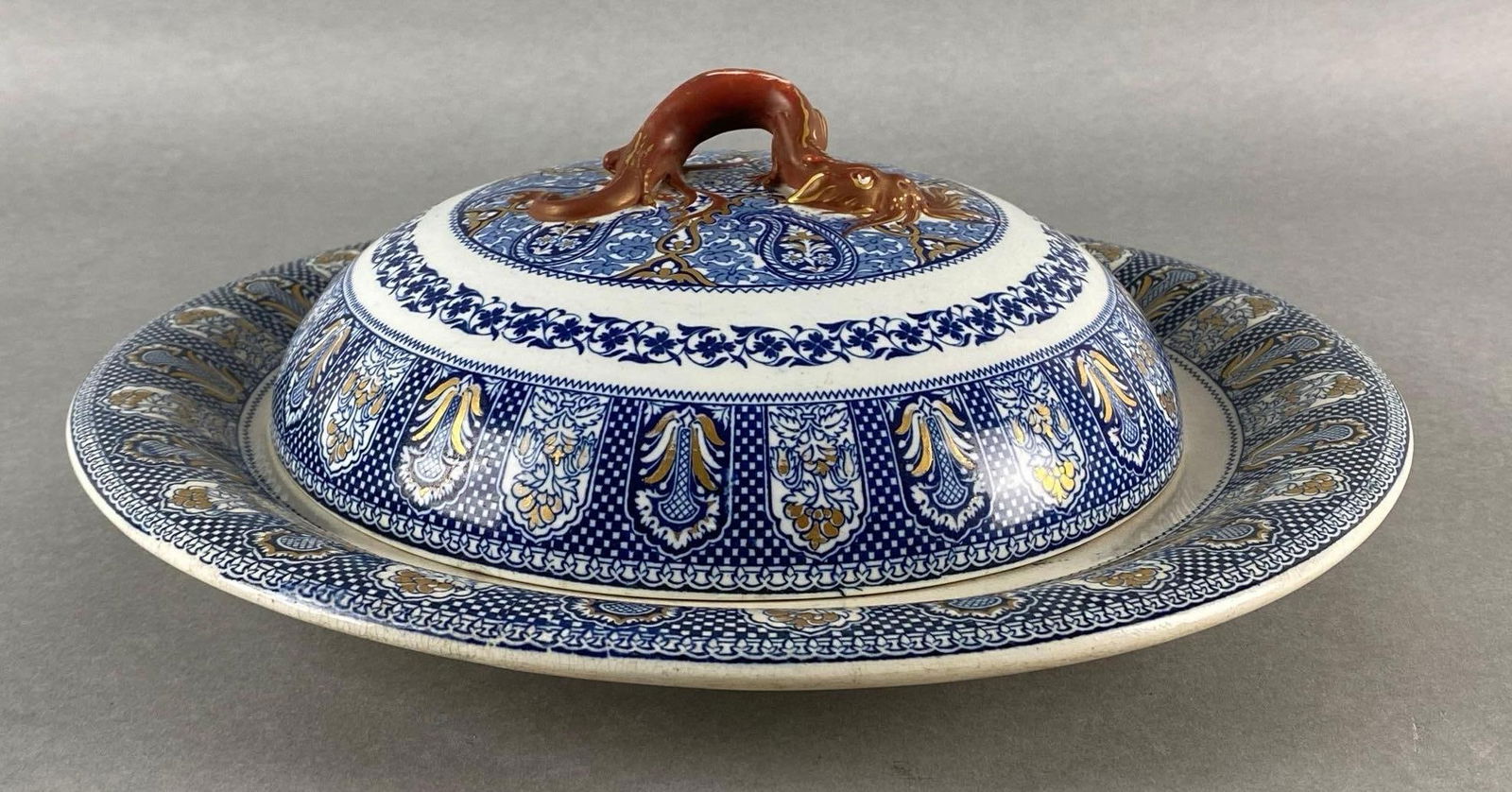 Ornate Asian Porcelain Covered Dish with Dragon Handle (1 of 8)