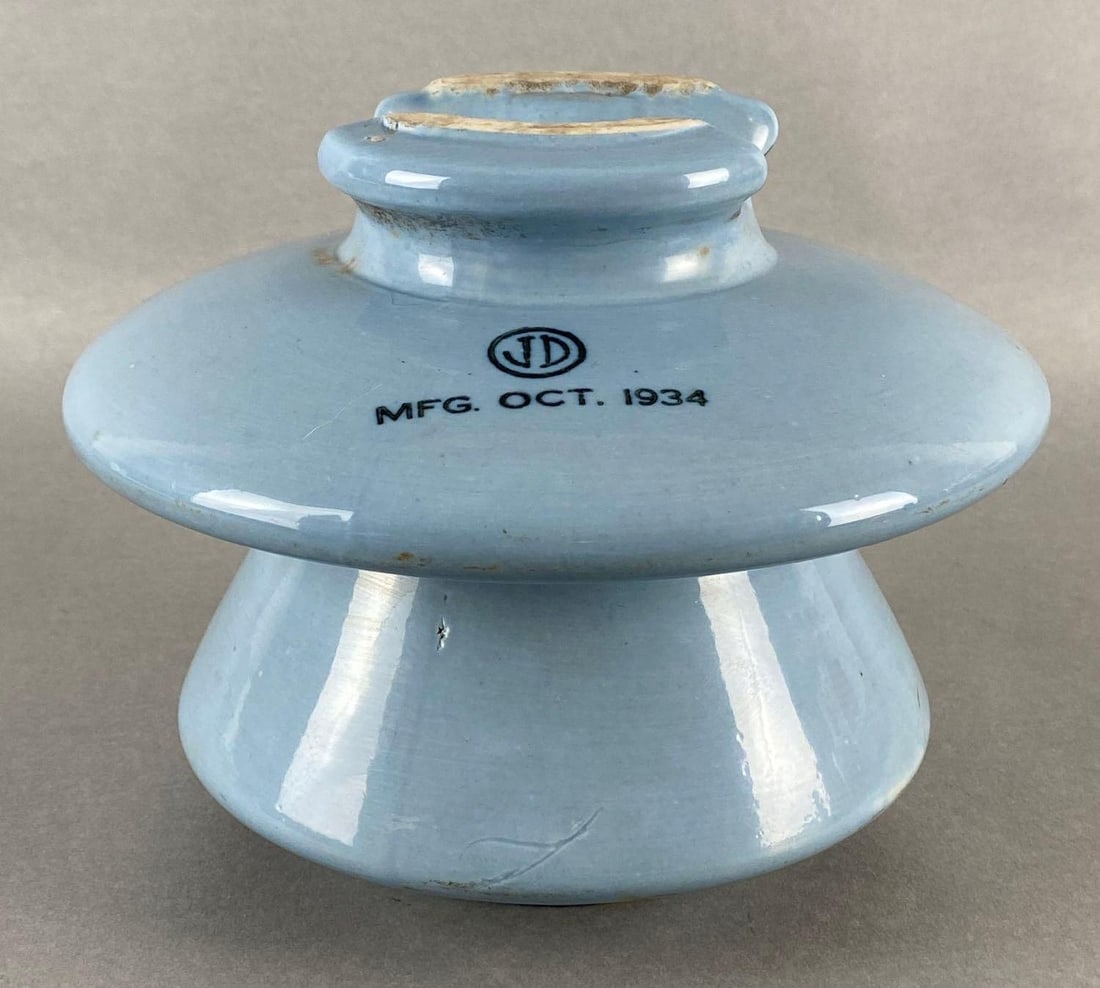 Large 1934 JD Blue Porcelain Ceramic Insulator (1 of 7)