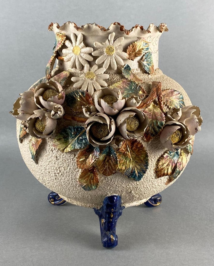 Antique French Barbotine Majolica Cache Pot (1 of 6)