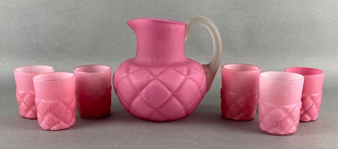 Pink Quilted Satin Glass Pitcher and Glasses Set (1 of 9)