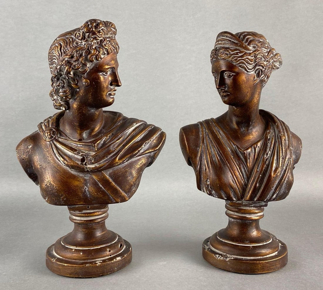 Pair of Plaster Neoclassical Apollo and Artemis Grecian Buste (1 of 8)