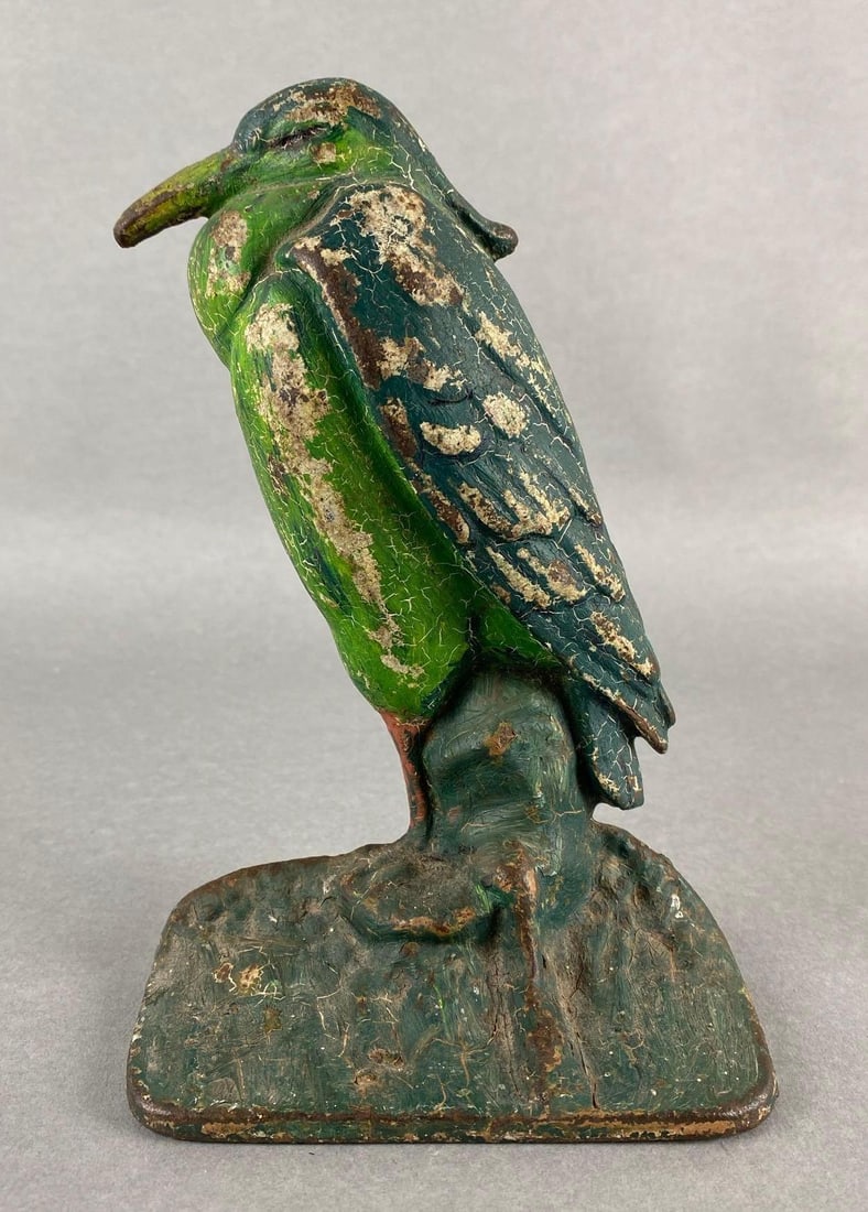 Antique Cast Iron Green and Blue Heron Doorstop (1 of 6)