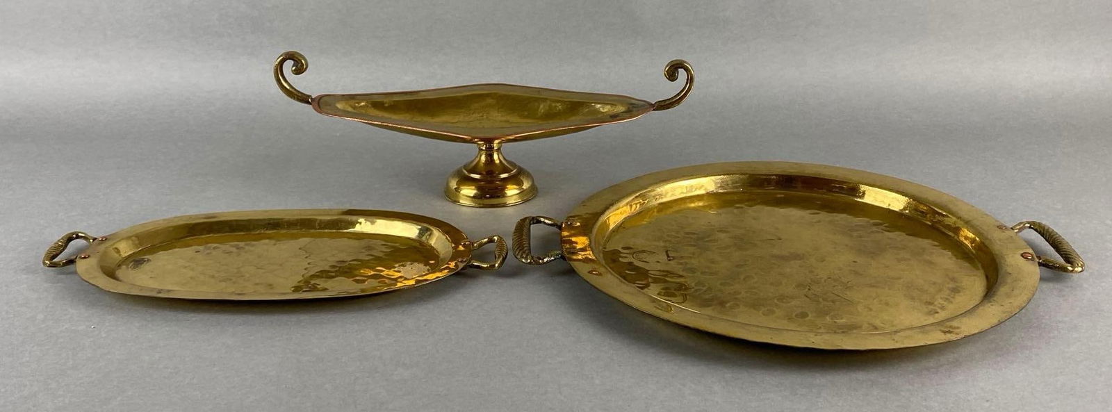 Group of 3 Hammered Brass Serving Platters and More (1 of 6)