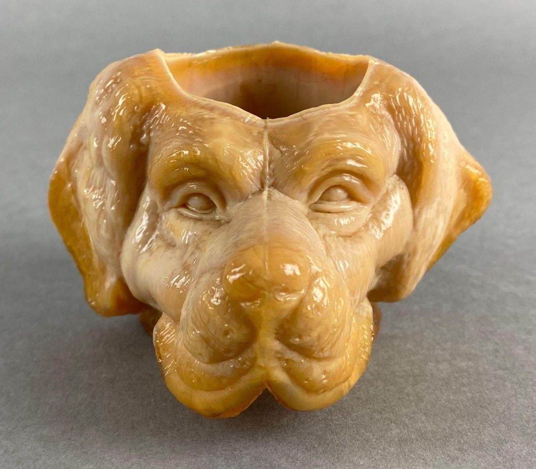 Greentown Chocolate Slag Glass Dogs Head Toothpick Holder (1 of 7)