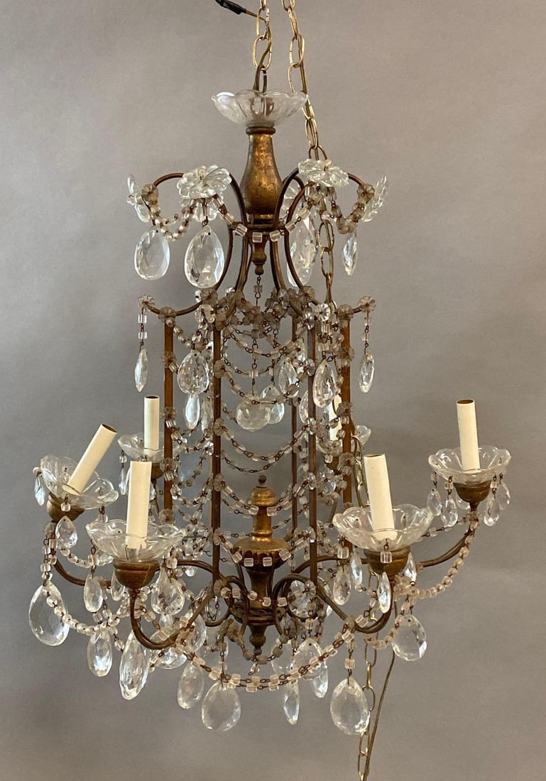 Large Ornate Brass and Glass Hanging Chandler (1 of 5)